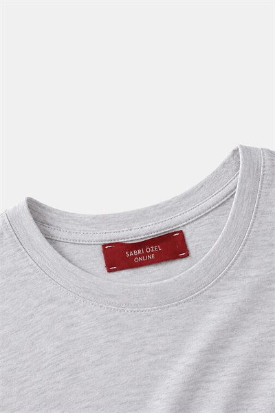 Açık Gri %100 Pamuk Bisiklet Yaka Düz Renk Basic T-Shirt