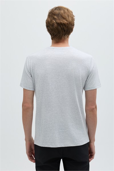 Açık Gri %100 Pamuk Bisiklet Yaka Düz Renk Basic T-Shirt