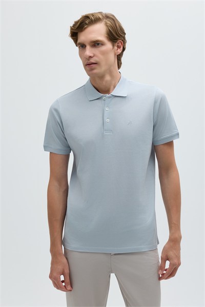 Açık Gri %100 Pamuk Dokuma Slim Fit Polo Yaka T-shirt
