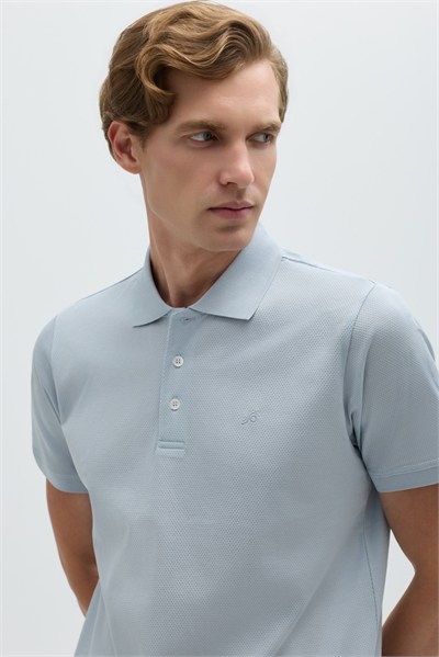 Açık Gri %100 Pamuk Dokuma Slim Fit Polo Yaka T-shirt