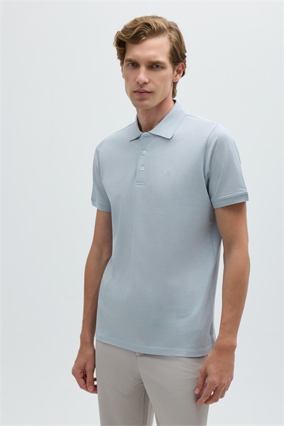 Açık Gri %100 Pamuk Dokuma Slim Fit Polo Yaka T-shirt