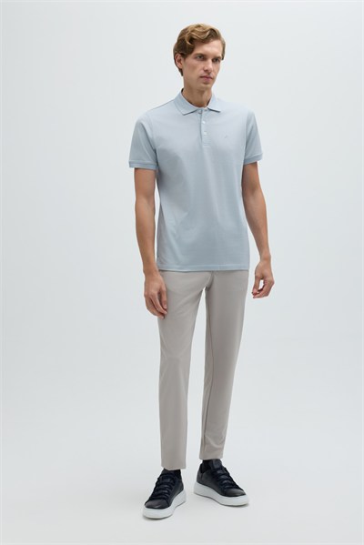 Açık Gri %100 Pamuk Dokuma Slim Fit Polo Yaka T-shirt