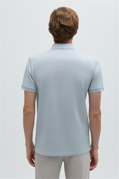Açık Gri %100 Pamuk Dokuma Slim Fit Polo Yaka T-shirt