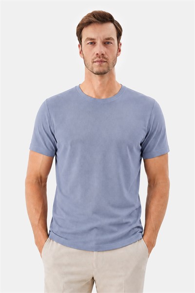 Açık İndigo SUPERFINE MERSERIZE COTTON T-SHIRT