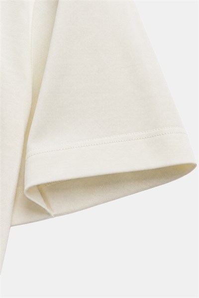 Açık Krem %100 Pamuk Regular Fit Dokuma Bisiklet Yaka Basic T-Shirt