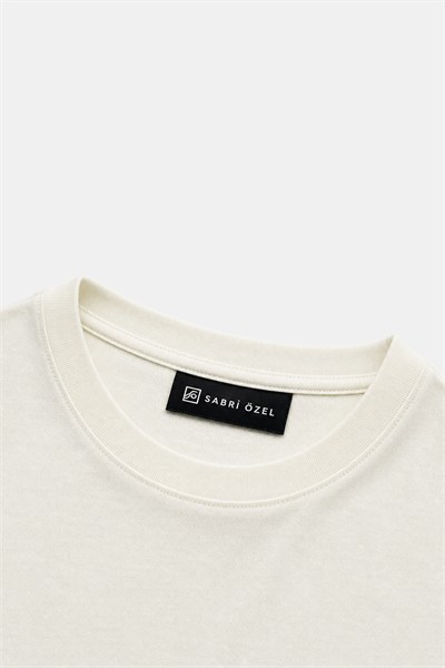 Açık Krem %100 Pamuk Regular Fit Dokuma Bisiklet Yaka Basic T-Shirt