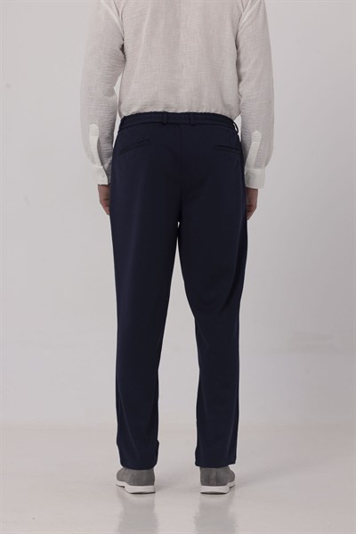 Açık Lacivert Dokulu Arka Lastikli Köprü Kemerli Bağcıklı Slim Fit Jogger Pantolon