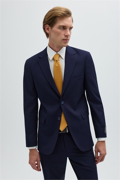 Açık Lacivert Slim Fit Düz Paça 6 Drop Mono Yaka Klasik Takım Elbise