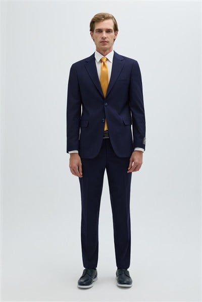Açık Lacivert Slim Fit Düz Paça 6 Drop Mono Yaka Klasik Takım Elbise