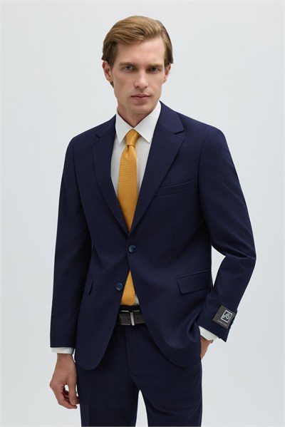 Açık Lacivert Slim Fit Düz Paça 6 Drop Mono Yaka Klasik Takım Elbise