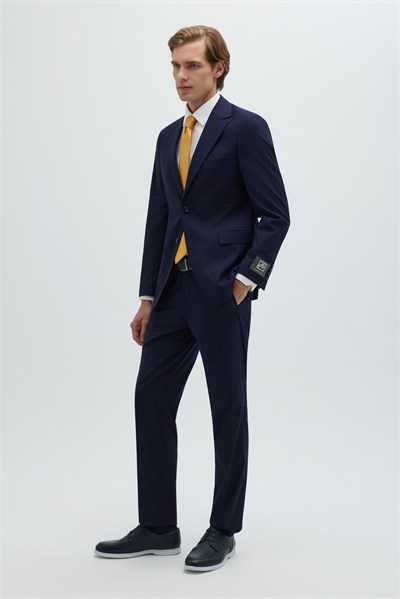 Açık Lacivert Slim Fit Düz Paça 6 Drop Mono Yaka Klasik Takım Elbise