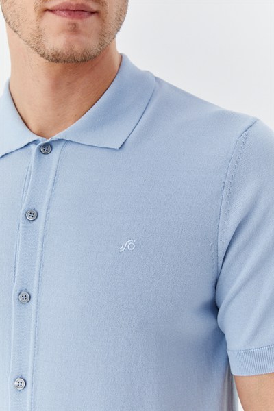 Açık Mavi Reglan Polo Yaka Triko Gömlek