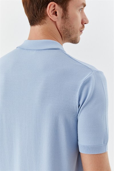 Açık Mavi Reglan Polo Yaka Triko Gömlek