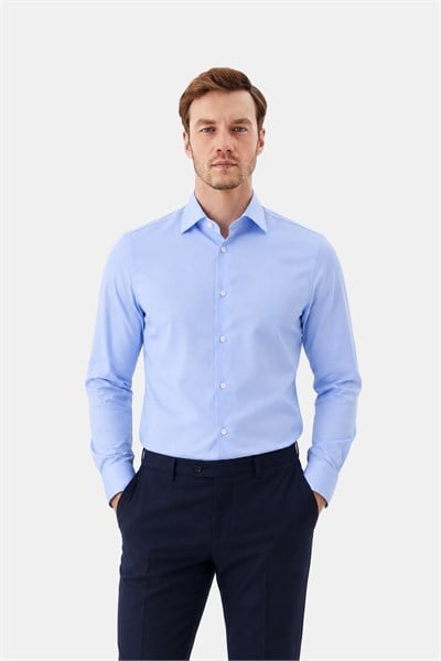 Açık Mavi Regular Fit Sivri Yaka Uzun Kollu Gömlek