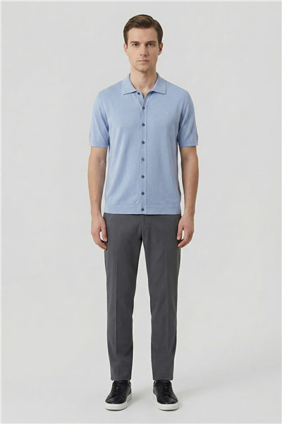 Açık Mavi Regular Fit Triko Polo Yaka Erkek Tişört