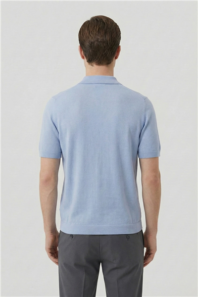 Açık Mavi Regular Fit Triko Polo Yaka Erkek Tişört