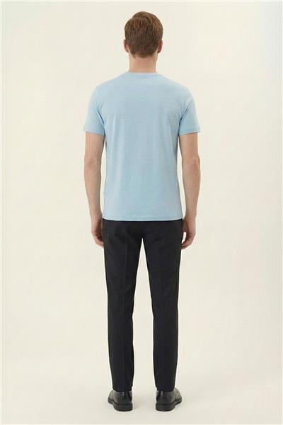 Giotelli Açık Mavi Slim Fit %100 Pamuk Baskılı Bisiklet Yaka Erkek Tişört