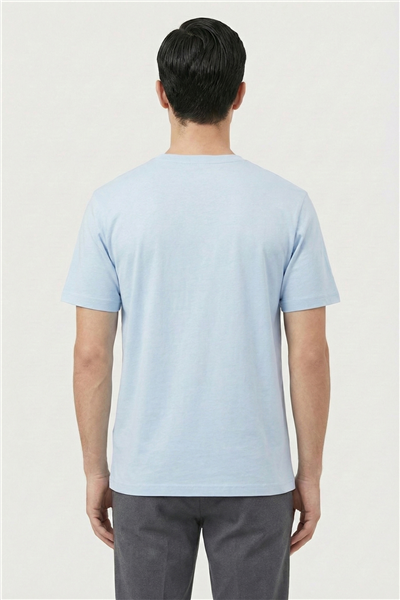 Giotelli Açık Mavi Oversize Fit %100 Pamuk Baskılı Bisiklet Yaka Erkek Tişört