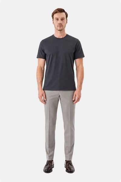 Antrasit %100 Pamuk Regular Fit Bisiklet Yaka Basic T-shirt
