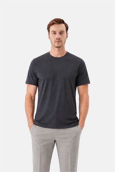 Antrasit %100 Pamuk Regular Fit Bisiklet Yaka Basic T-shirt
