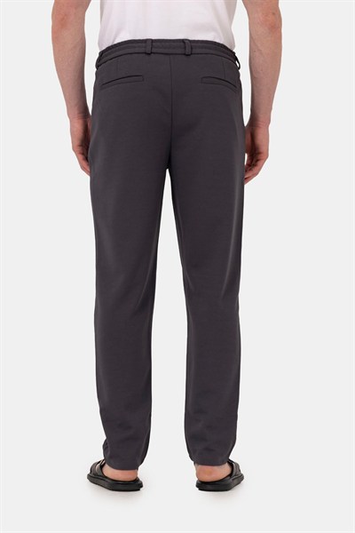Antrasit Dokulu Arka Lastikli Köprü Kemerli Bağcıklı Slim Fit Jogger Pantolon