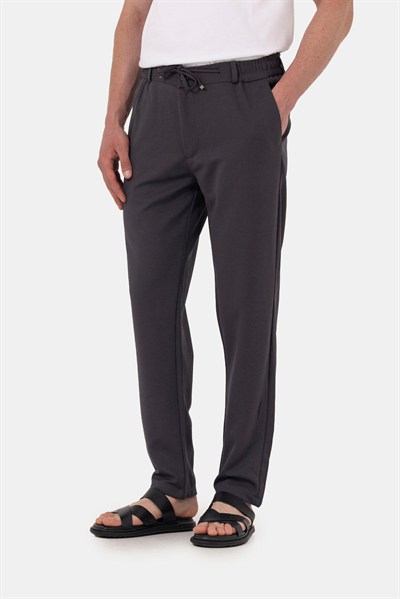 Antrasit Dokulu Arka Lastikli Köprü Kemerli Bağcıklı Slim Fit Jogger Pantolon