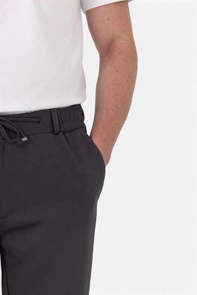 Antrasit Dokulu Arka Lastikli Köprü Kemerli Bağcıklı Slim Fit Jogger Pantolon