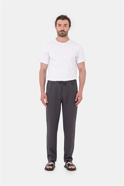 Antrasit Dokulu Arka Lastikli Köprü Kemerli Bağcıklı Slim Fit Jogger Pantolon