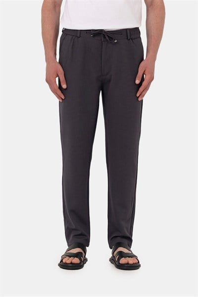 Antrasit Dokulu Arka Lastikli Köprü Kemerli Bağcıklı Slim Fit Jogger Pantolon