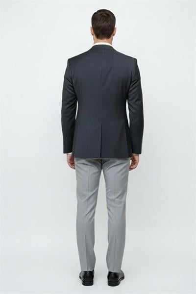 Giotelli Erkek Antrasit Normal Kesim Regular Fit %100 Yün Fleto Kapaklı Cep Çift Yırtmaçlı Sivri Yaka 6 Drop Klasik Ceket