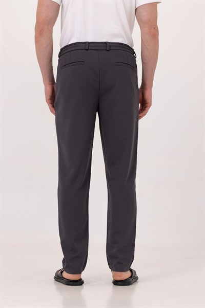 Antrasit Dokulu Arka Lastikli Köprü Kemerli Bağcıklı Slim Fit Jogger Pantolon