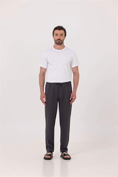 Antrasit Dokulu Arka Lastikli Köprü Kemerli Bağcıklı Slim Fit Jogger Pantolon