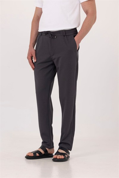 Antrasit Dokulu Arka Lastikli Köprü Kemerli Bağcıklı Slim Fit Jogger Pantolon