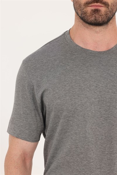 Antrasit Melanj %100 Pamuk Regular Fit Bisiklet Yaka Basic T-shirt