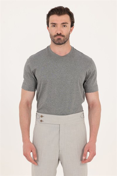 Antrasit Melanj %100 Pamuk Regular Fit Bisiklet Yaka Basic T-shirt