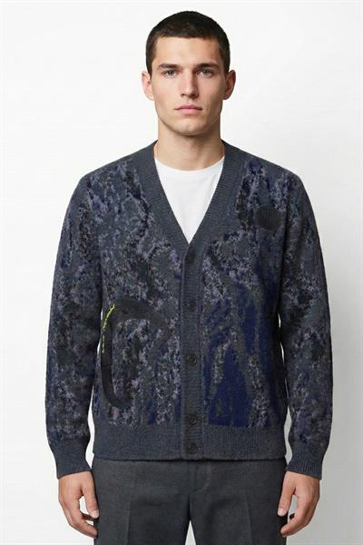 Giotelli Erkek Antrasit Normal Kesim Regular Fit Yünlü Örme Desenli Düğmeli V Yaka Hırka