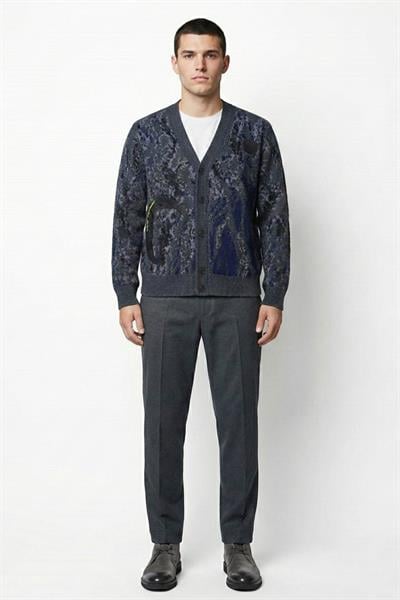 Giotelli Erkek Antrasit Normal Kesim Regular Fit Yünlü Örme Desenli Düğmeli V Yaka Hırka