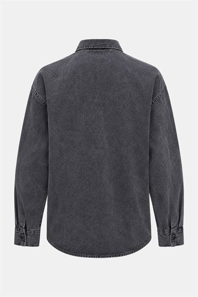 Antrasit Regular Fit Pamuk Cepli Uzun Kollu Denim Ceket Gömlek