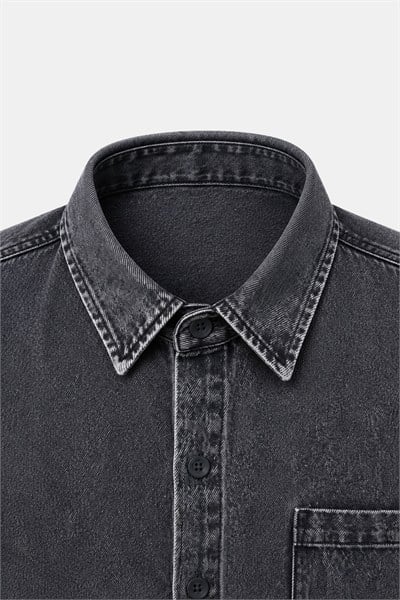 Antrasit Regular Fit Pamuk Cepli Uzun Kollu Denim Ceket Gömlek