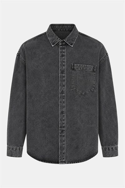 Antrasit Regular Fit Pamuk Cepli Uzun Kollu Denim Ceket Gömlek