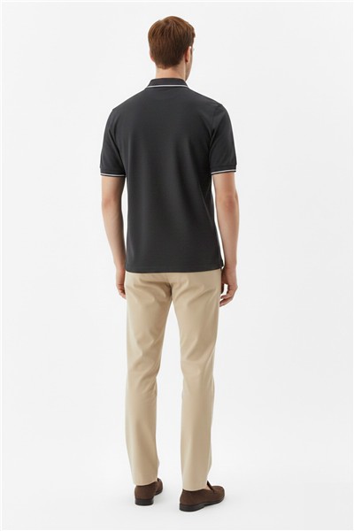 Erkek Antrasit Slim Fit %100 Pamuk Jakarlı Triko Polo Yaka Tişört