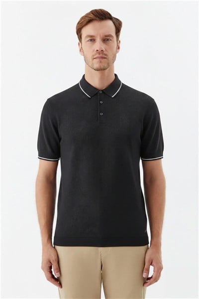 Erkek Antrasit Slim Fit %100 Pamuk Jakarlı Triko Polo Yaka Tişört