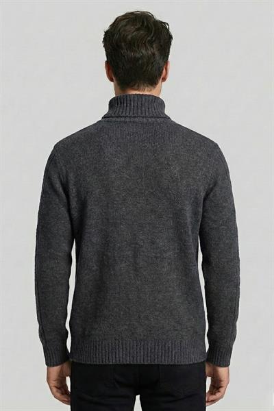 Antrasit Regular Fit Yünlü Desenli Tam Balıkçı Yaka Triko Kazak