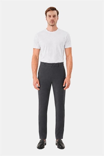 Antrasit Yanı Lastikli Köprülü Kemerli Slim Fit Jogger Pantolon