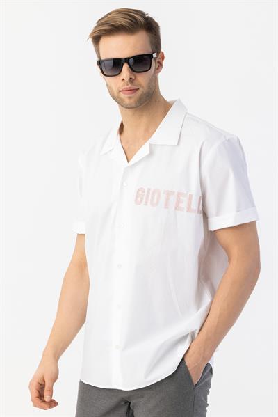 Apaş Yaka Baskılı Erkek Gömlek Beyaz