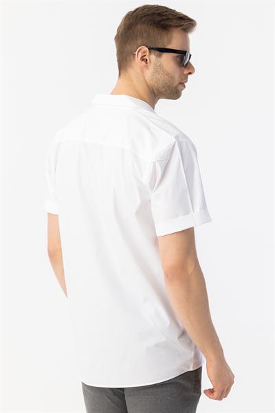 Apaş Yaka Baskılı Erkek Gömlek Beyaz