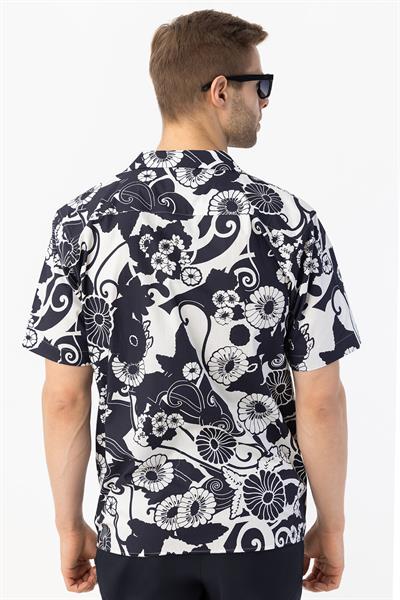 Apaş Yaka Baskılı Erkek Gömlek Lacivert