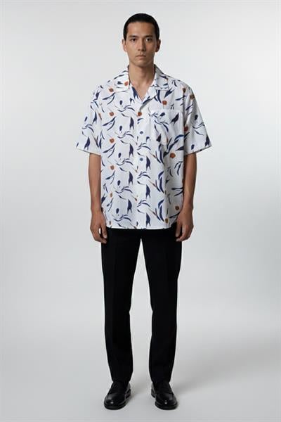 Giotelli Bej Oversize %100 Pamuk Desenli Apaş Yaka Kısa Kol Erkek Gömlek