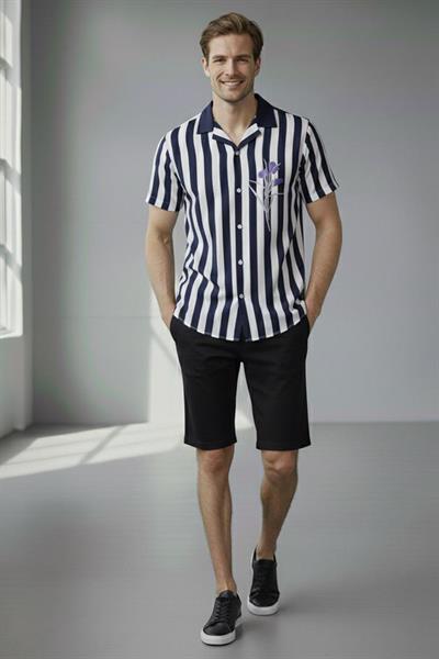 APAŞ YAKA DESENLİ GÖMLEK Lacivert