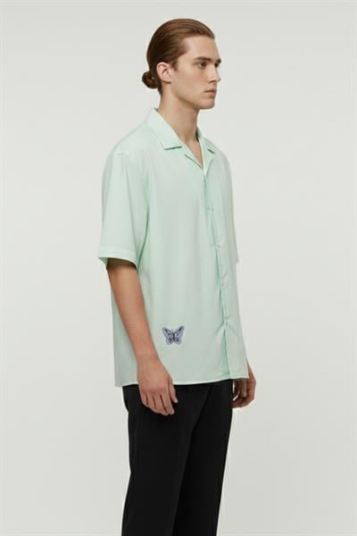 Giotelli Mint Oversize %100 Tencel Apaş Yaka Kısa Kol Erkek Gömlek